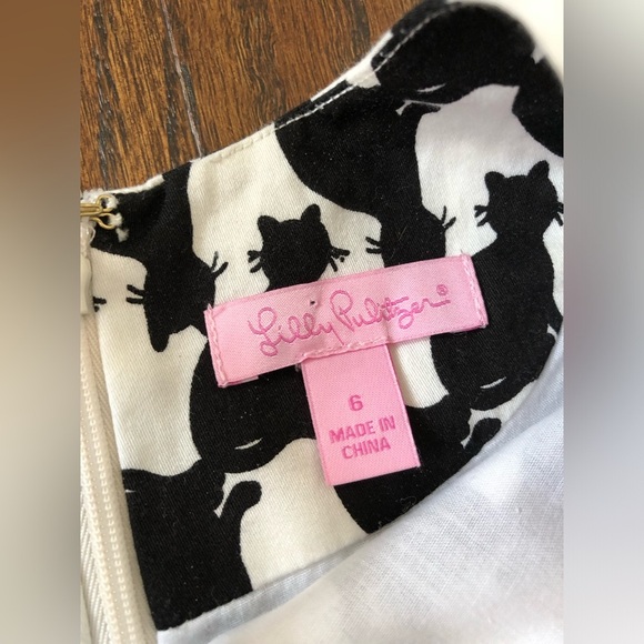 Lilly Pulitzer Girls 6Y Black/White Evie Fancy Fest Cat Design Shift Dress - EUC - Picture 4 of 11